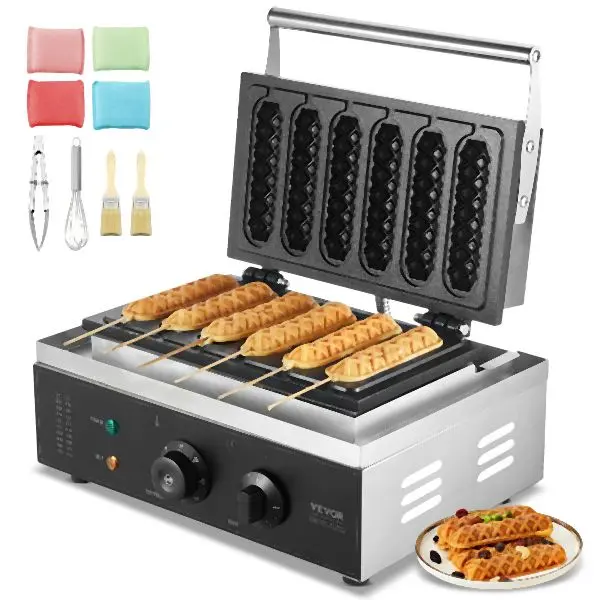 VEVOR 6 Pieces Commercial Waffle Stick Maker Waffle Baker Hot Dog Waffle Ductile Iron 1500W, SYYXHFBJDP6PO3RL6V1