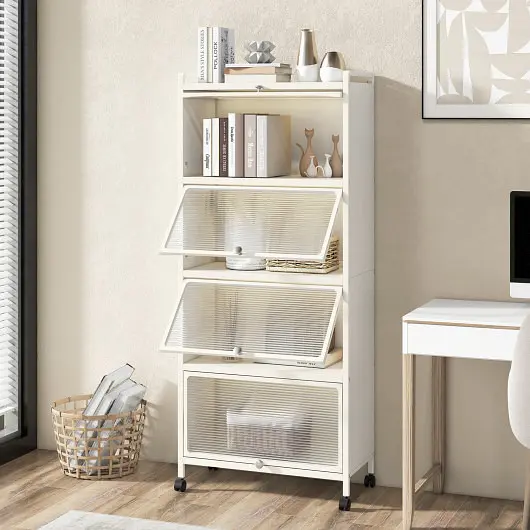 Costway 5-Tier Kitchen Baker's Rack Flip-up PC Doors, Snow White, KC55620WH