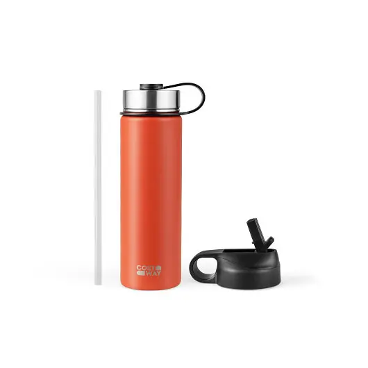 Costway 22 Oz Double-walled Insulated Stainless Metal Steel Water Bottle 2 Lids and Straw, Burnt Orange, KC55427OR