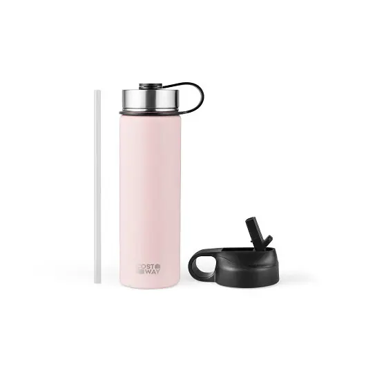Costway 22 Oz Double-walled Insulated Stainless Steel Water Bottle 2 Lids and Straw, Pink, KC55427PI