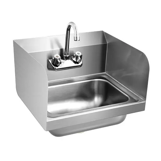 Costway Glow Stainless Steel Sink Wall Mount Hand Washing Sink Faucet and Side Splash, KC52022