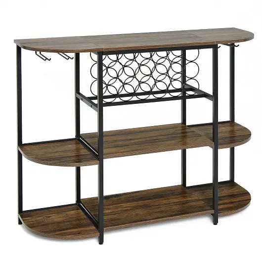Costway 47 Inches Wine Rack Table Glass Holder and Storage Shelves, Rustic Brown, JV10682CF