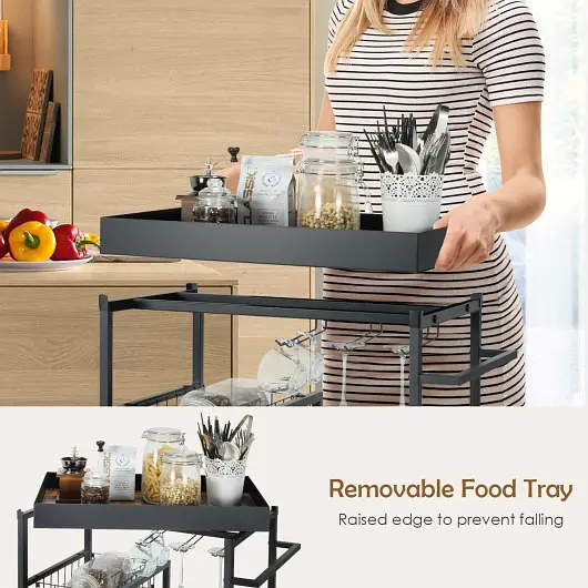 Costway Kitchen Island Cart on Wheels Removable Top and Wine Rack, Rustic Brown, JV10277CF