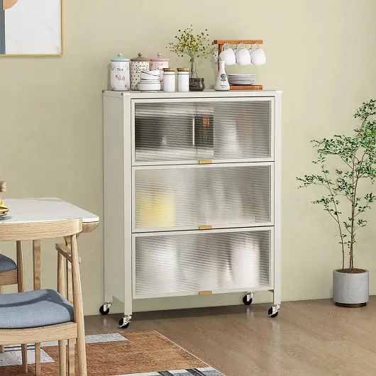 Costway Rust-Resistant 4-Tier Kitchen Bakers Rack Flip Doors, Pure White, JV11316WH