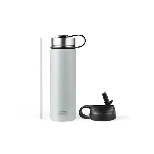 Costway Textured 22 Oz Double-walled Insulated Stainless Steel Water Bottle 2 Lids and Straw, Gray, KC55427HS