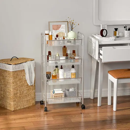 Costway 4 Tier Storage Rack Trolley Cart, Gunmetal, HW54962GR