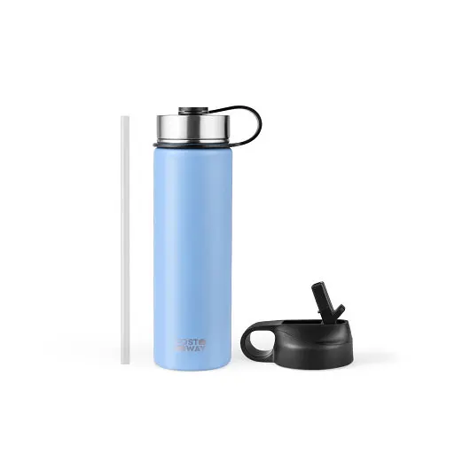 Costway Top-Tier 22 Oz Double-walled Insulated Stainless Tool Steel Water Bottle 2 Lids and Straw, Blue, KC55427NY