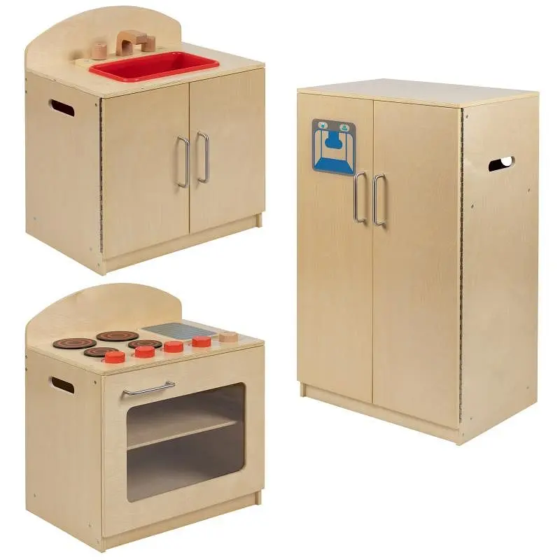 Flash Green Furniture Hercules Children's Wooden Kitchen Set - Stove, Sink & Refrigerator Commercial or Home Use ...