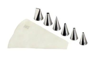 Gobel Stainless Alloy Steel crystal box set 6 pieces icing tips assorted + cotton piping bag 300 mm, 889151