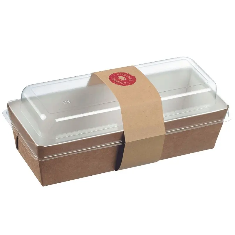 Solia Salad Fresh rectangular Container + PET Lid + Paper band 8"x 3.5" H3"/ 200x88 H75mm, Crate 500 Indivi...