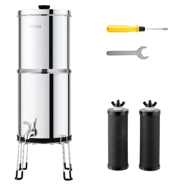 VEVOR 2.25G Gravity-fed Water Filter Countertop System Stainless Tool Steel 2 Filters, 11x19.5 inch, ZLLSQ225GALHAEPZ2V0