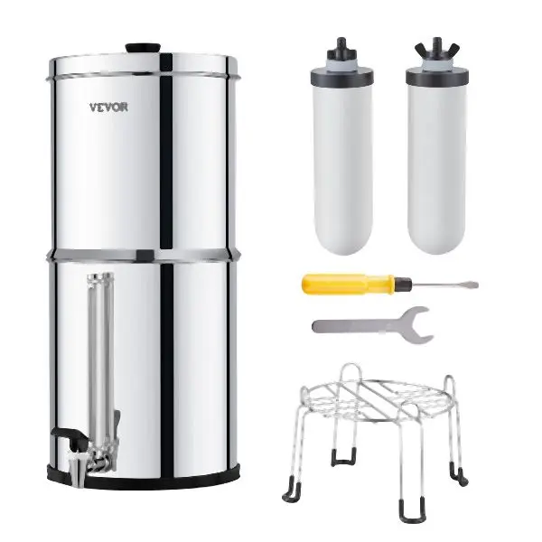 VEVOR 2.25G Gravity-fed Water Filter Countertop System Stainless Mild Steel 2 Filters, ZLLSQ225GALH4MJ8HV0