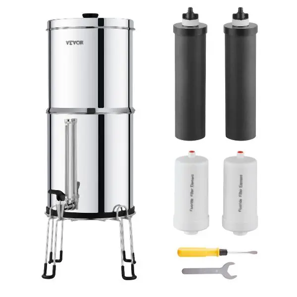 VEVOR 2.25G Gravity-fed Water Filter Countertop System Stainless Steel 4 Filters, ZLLSQ225GALHFY1VYV0