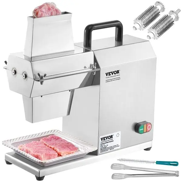 VEVOR Bright Commercial Meat Tenderizer, Heavy Duty Stainless High-Carbon Steel Kitchen Tool Handle, Meat Tong, and Cleani...