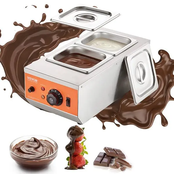 VEVOR Chocolate Tempering Machine, 2x1.5L End Capacity Pot TEMP Regulation 86~185℉, QKLR9800W3042CKX1V1