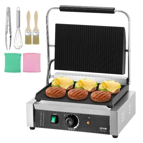 VEVOR Commercial Panini Press Grill Electric, Griddle Plate 14"x9", DYYBDBL1800WA72J6V1