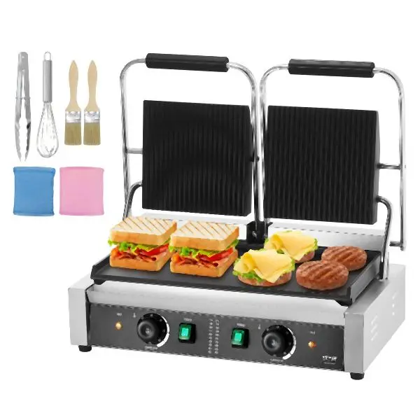 VEVOR Commercial Panini Press Grill Electric, Griddle Plate 19"x9", SYYBDBL3600WZ5ARXV1