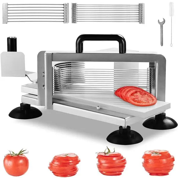 VEVOR Commercial Tomato Slicer, 1/4"+3/8"+3/16" Tomato Cutter Slicer, Stainless Carbon Steel Heavy Duty Tom...