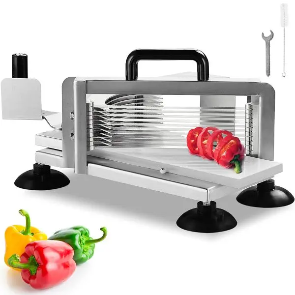 VEVOR Commercial Tomato Slicer, 3/8" Tomato Cutter Slicer, Wood Stainless Carbon Steel Heavy Duty Tomato Slicer Machi...