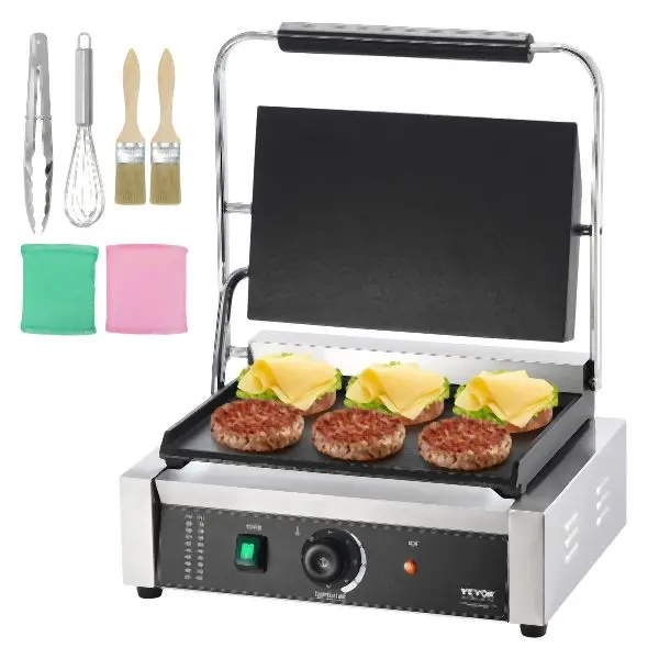 VEVOR Dependable Commercial Panini Press Grill Electric Sandwich Maker Griddle Plate 14"x9", DYYBDBL139YCMVTHBV1