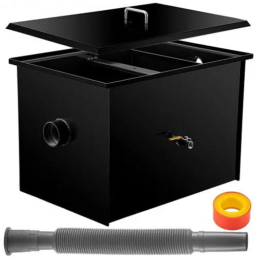 VEVOR Efficient Commercial Grease Interceptor 20 LB, Carbon Spring Steel Grease Trap 10 GPM, Grease Interceptor Trap Side ...