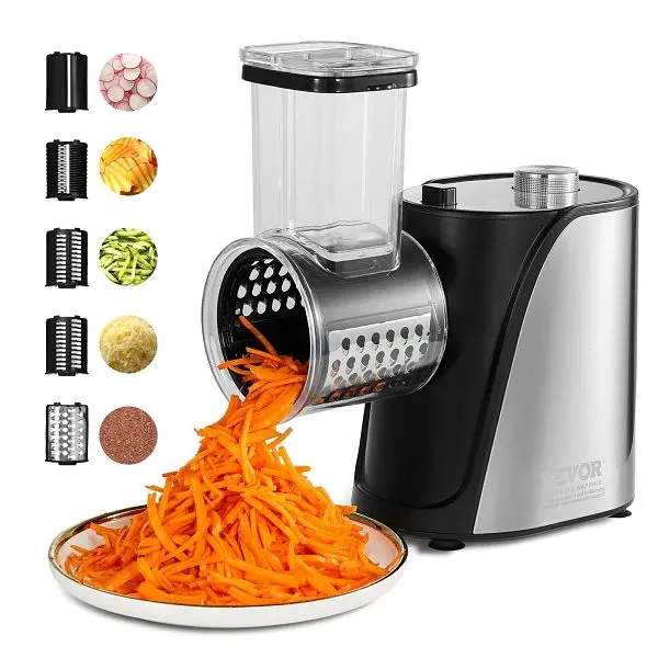 VEVOR Electric Cheese Grater Salad Maker, 250W Salad Shooter, 5 Attachments, Stainless Carbon Steel Vegetables and Cheeses...