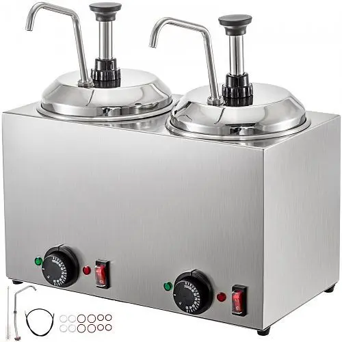 VEVOR Fudge Warmer Hot Cheese Pump 2 Pumps Nacho Cheese Warmer Stainless, DRNZBFX2T00000001V1