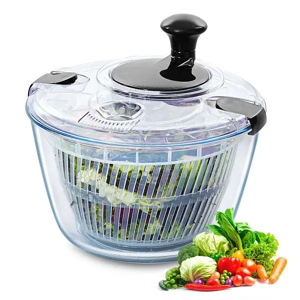 VEVOR Glass Salad Spinner, 4.75Qt, One-handed Easy Press Large Vegetable Dryer Wave Washer, BLKSLXZQGPGBJT2TKV0