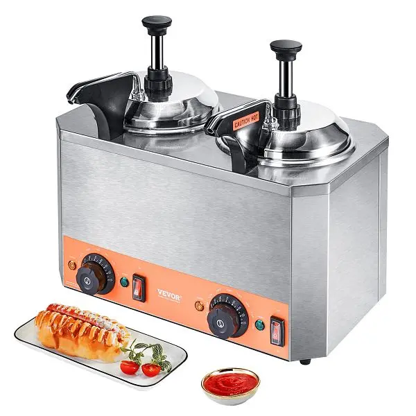 VEVOR Guard Electric Cheese Dispenser Pumps, 2.3x2 Qt Commercial Hot Fudge Warmer, Stainless Steel, DRNZBBXG2X25M0AWDV1