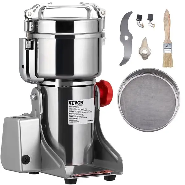 VEVOR Hi-Vis 1000g Electric Grain Mill Grinder, 3750W High-Speed Commercial Spice Grinders, DDD1000G3750WFN4AV1