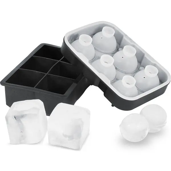 VEVOR Ice Cube Trays (Set 2), 2--1 Combo Silicone Sphere Ice Ball Maker & Large Square Ice Cube Maker Lid, BQZZJHSTMBQ...