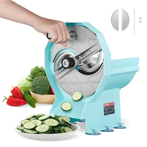 VEVOR Lightweight Manual Vegetable Fruit Slicer, 0-0.5"/0-12mm Thickness, Double Feed Ports, Stainless Tool Steel Bla...