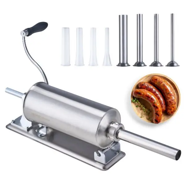 VEVOR Manual Sausage Stuffer, 2.5 L / 6 LBS Horizontal Sausage Machine U-type Spring Clamp, Made Food-Grade Stainless Meta...