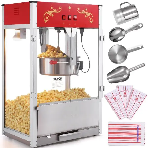 VEVOR Oversized Popcorn Popper Machine Countertop Popcorn Maker 1615W 16 Oz Scarlet, TSBMHJ16OZ14CQR1LV1
