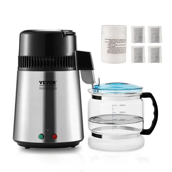 VEVOR Rapid Water Distiller, 4L 1.05 Gallon Pure Water Purifier Filter Home Countertop, Chrome Silver, BXGZLSJYS4LD2TK5LV1