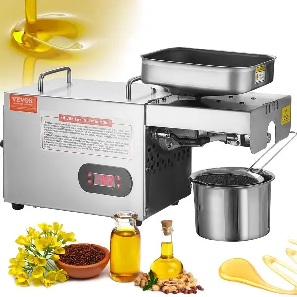 VEVOR Ready-to-Use Electric Oil Press Machine, 850W Stainless Carbon Steel, 0-300℃ / 32 - 572 ℉ Adjustable Temperature...