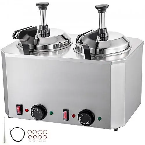 VEVOR Ready-to-Use Fudge Warmer Hot Cheese Pump Stainless Tool Steel Nacho Cheese Warmer 2 Pumps, DRNZB2TBJR0000001V1