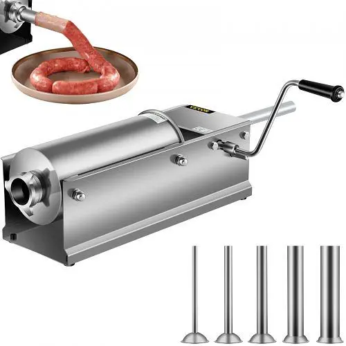 VEVOR Ribbed Horizontal Sausage Stuffer Manual Sausage Stuffing Machine 5L Stainless Tool Steel, GCJSDSPS5L0000001V0