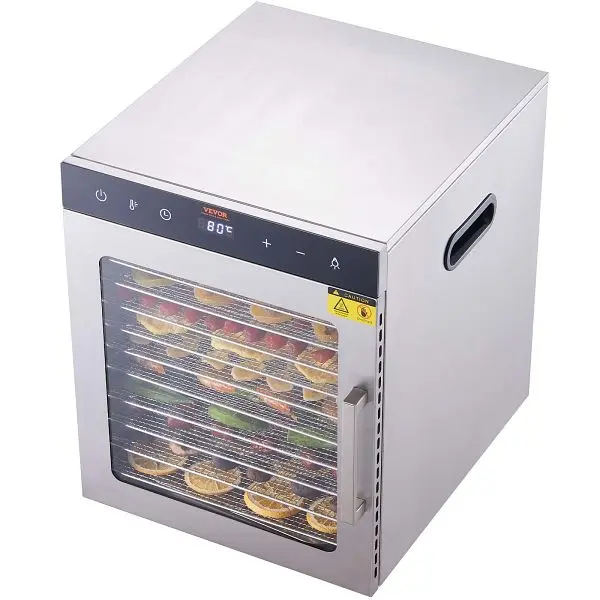 VEVOR Robust Electric Food Dehydrator Machine, 800W Electric Food Dryer, 10 Stainless Steel Trays, SPF100548800WDQGIV1