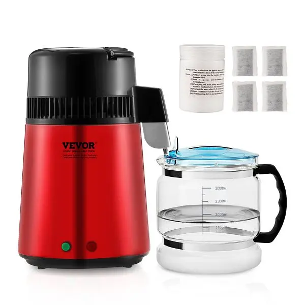 VEVOR Safe Water Distiller, 4L 1.05 Gallon Pure Water Purifier Filter Home Countertop, Red, BXGZLSJJH4LD7H83YV1