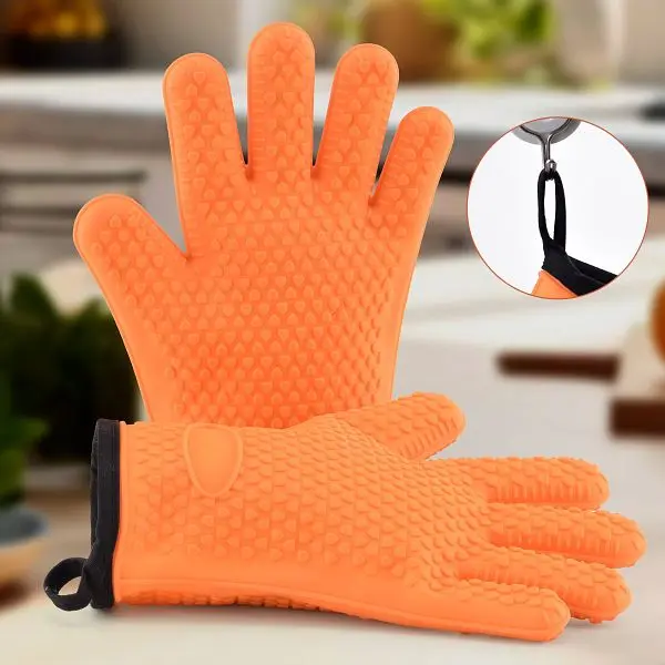 VEVOR Silicone Smoker Oven Gloves, Non-Slip Heat Resident BBQ Grill Gloves Cotton Liner, Food-Contact Grade Grilling Mitts...