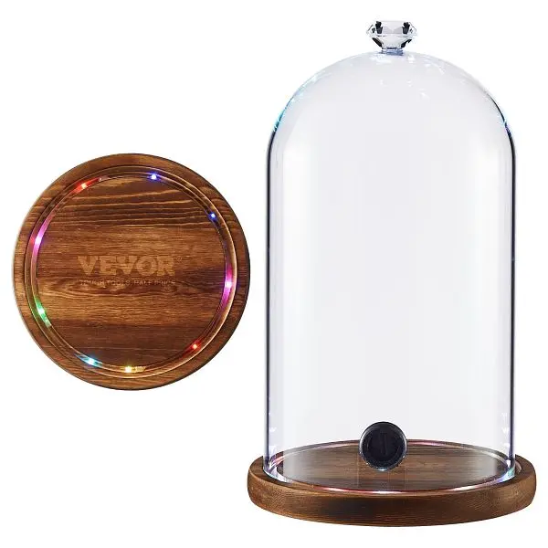 VEVOR Smoking Cloche, 6.9 inch Glass Dome Cover Wooden Base, ZXBLZDMD55H10JXAWV9