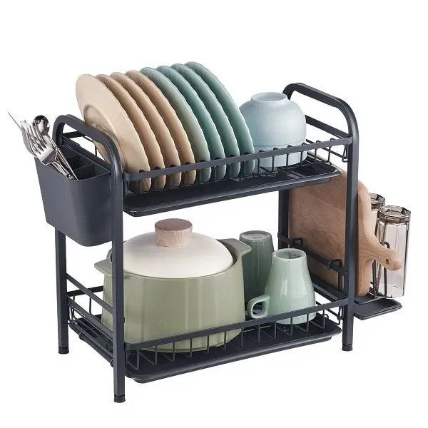 VEVOR Sustainable 2 Tier Dish Drying Rack Dish Drainer Carbon Steel Kitchen Utensil Holder, TM486357516MM0C4NV0