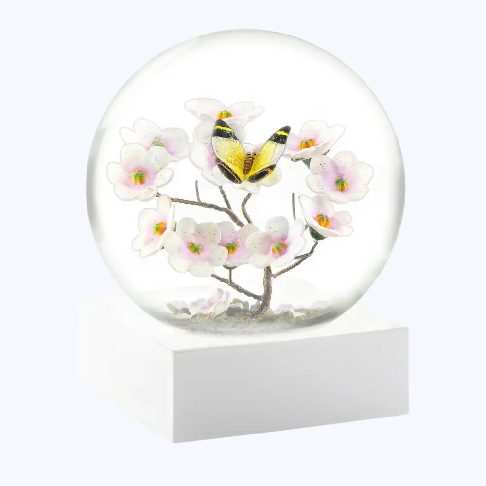 Faux Fur Butterfly on Branch Snow Globe