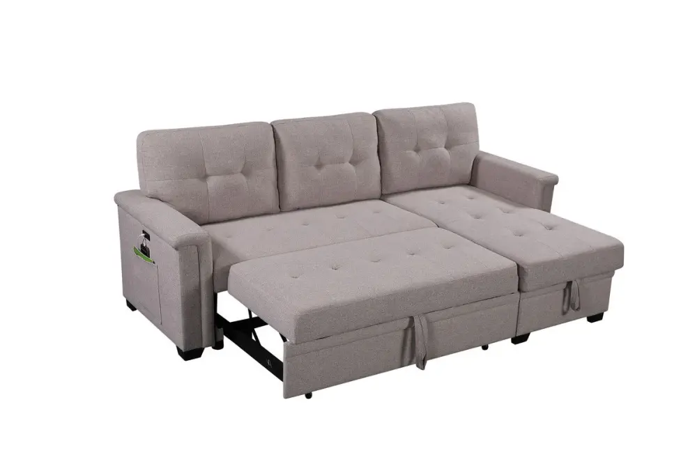 Ashlyn - Reversible Sleeper Sectional Sofa Storage Chaise, USB Charging Ports And Pocket