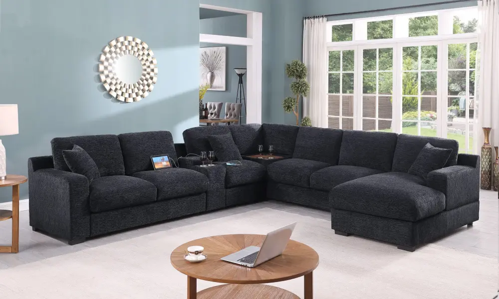Celine - Fabric Corner Sectional Sofa Right-Facing Chaise, Cupholders, And Charging Ports IKEA Furniture