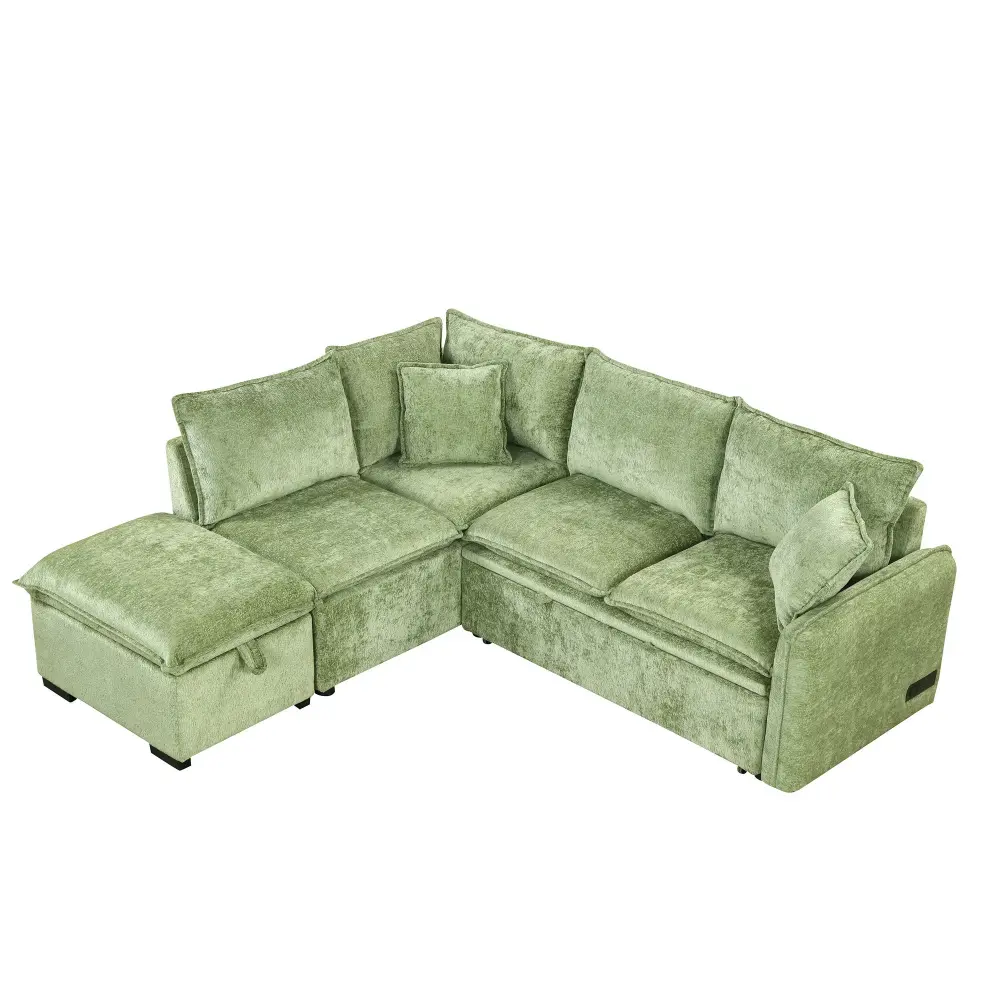 Convertible Sofa Bed Sectional Sofa Sleeper L-Shaped Sofa Storage Ottoman, Two Pillows, Two Power Sockets And Two USB Port...