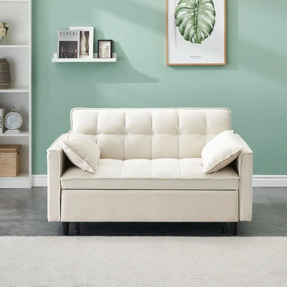 Modern Sofa, Sofa Pull-Out Bed, Small Love Seat Casual Sofa Back, Pillow, Pockets, Living Room Furniture, 3 1 Versatile Sl...