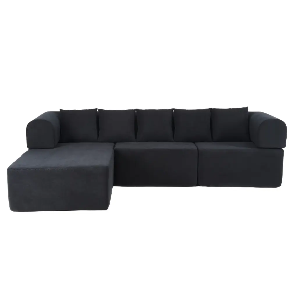 Modular L-Shaped Sectional Sofa Deep Seat, Movable Chaise & 5 Pillows