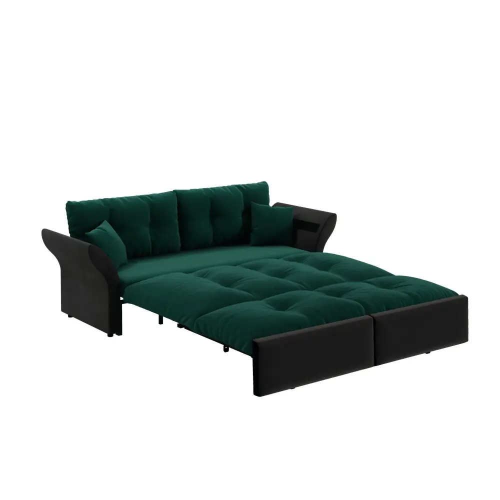 Queen Pull Out Sofa Bed, 3 1 Convertible Sleeper Tufted Sofa 2 Velvety Pillows Non-Slip Pad